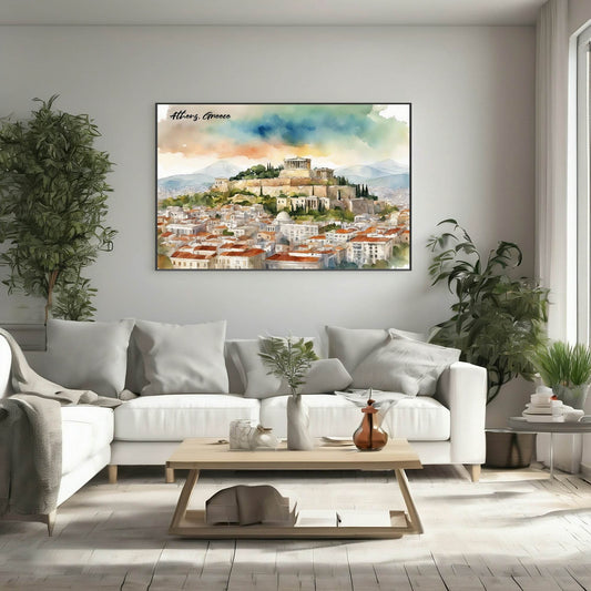 Athens, Greece Print | Water Coloured Wall Art