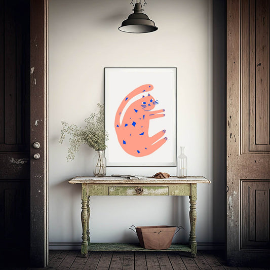 Peach & Blue Cat Print | Pet Lovers Wall Art