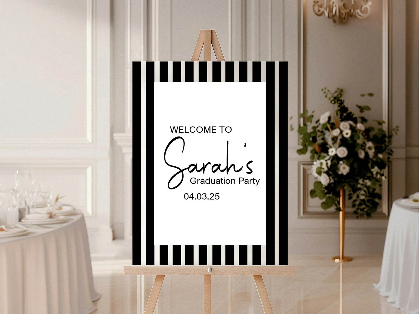 Black & White Stripe Graduation Party Sign