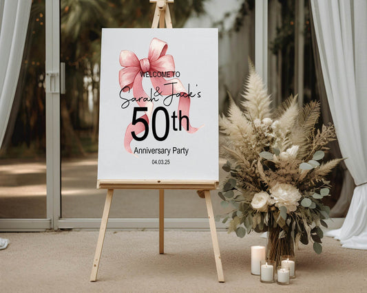 Pink Bow Welcome Anniversary Party Sign