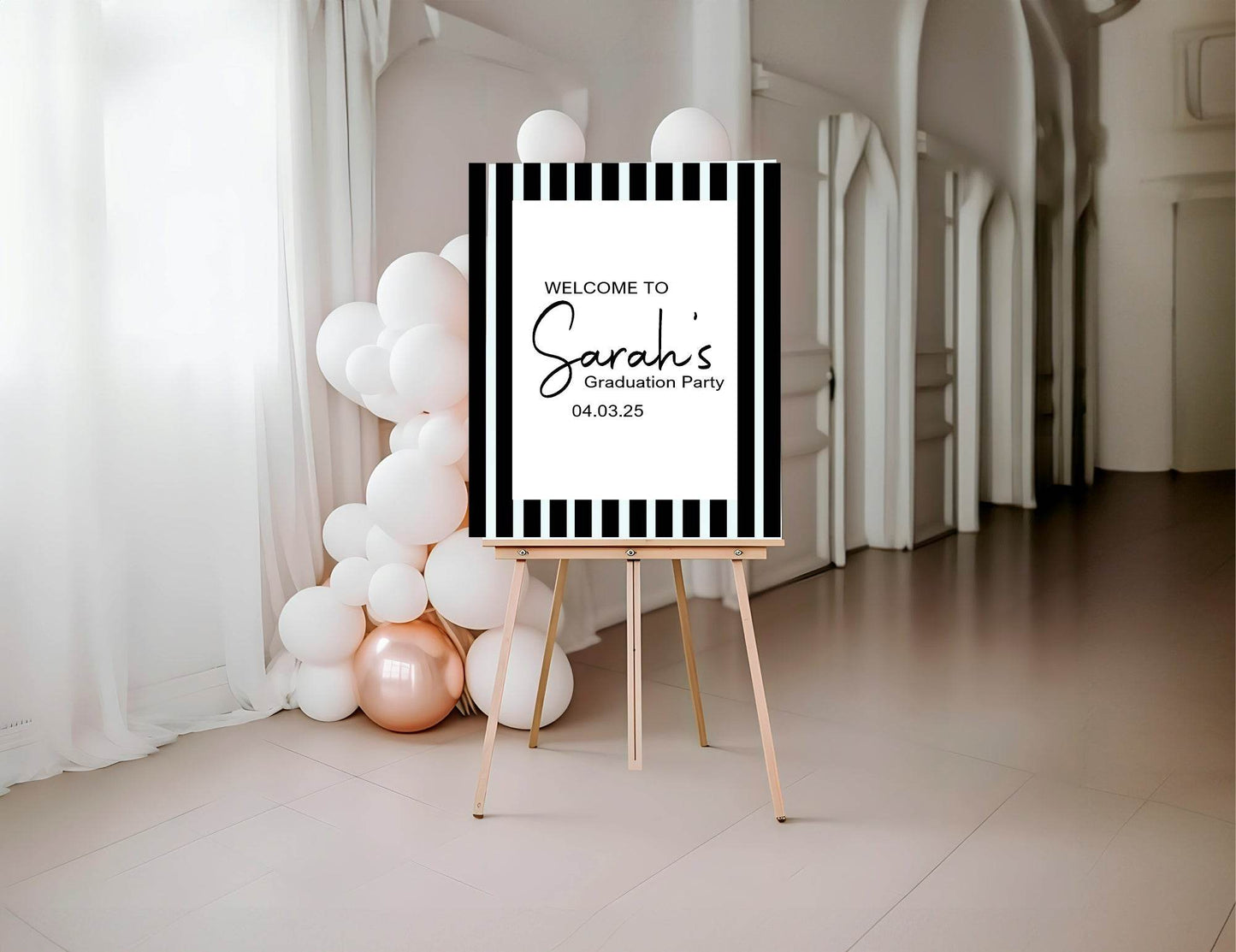 Black & White Stripe Graduation Party Sign
