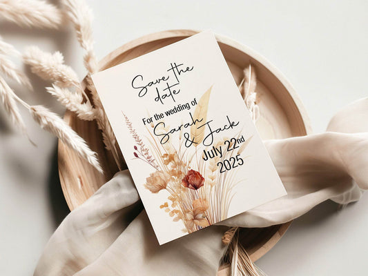 Boho Save The Date Wedding Party Cards & Envelopes | Pack of 10