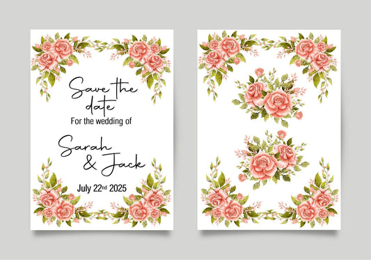 Pink Rose Save The Date Wedding Party Cards & Envelopes | Pack of 10
