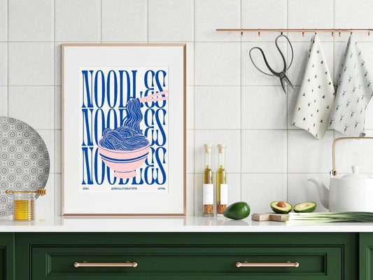 Noodles Print | Blue & Pink | Kitchen Art