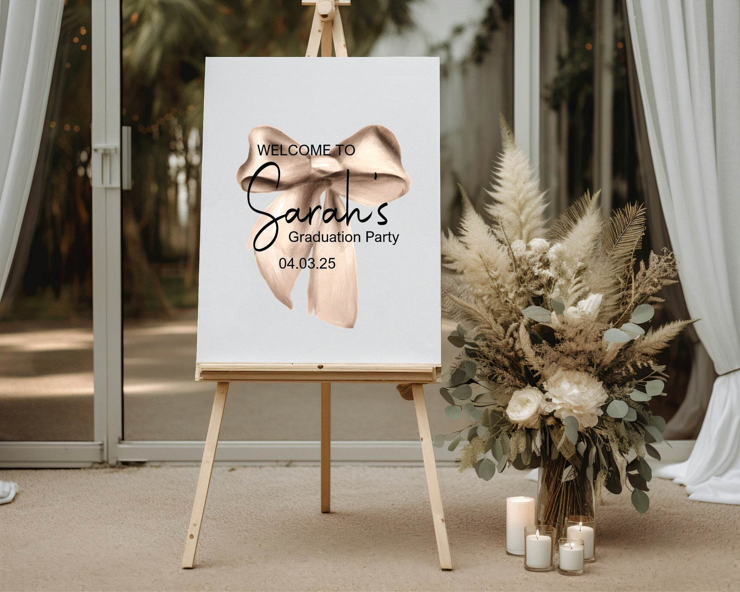 Beige Bow Welcome Graduation Party Sign