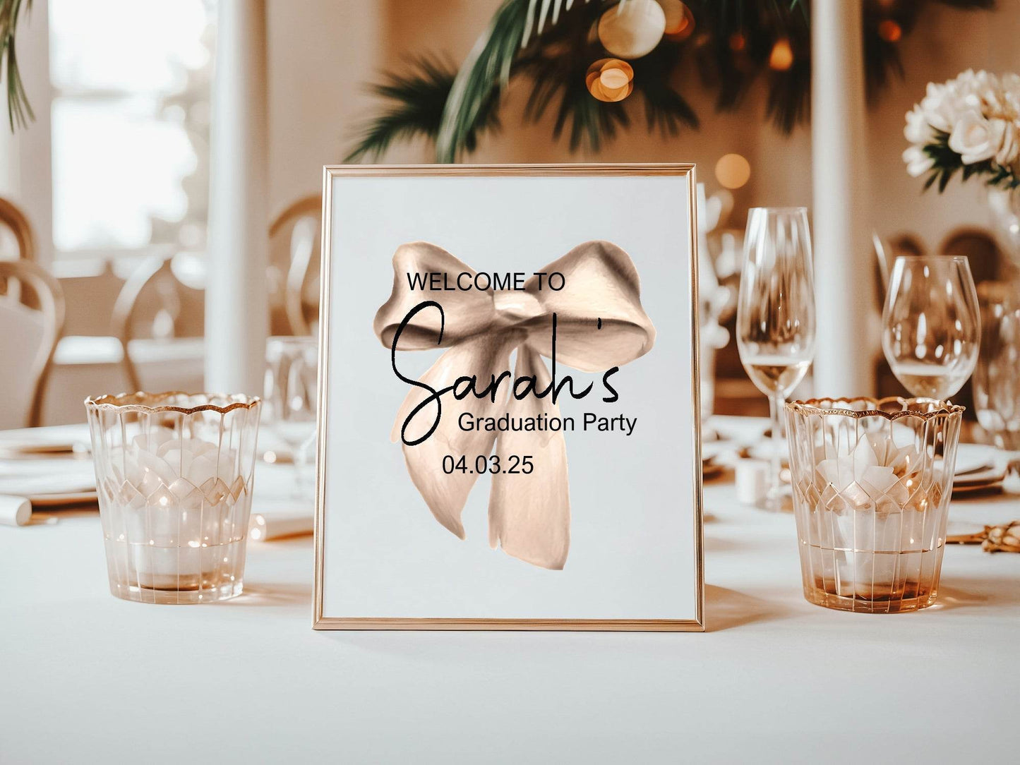 Beige Bow Welcome Graduation Party Sign