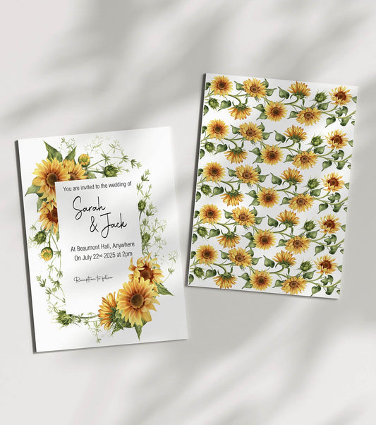 Sunflower Wedding Party Invitations & Envelopes | Pack of 10