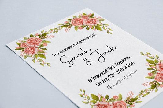Pink Rose Wedding Invitation Suite