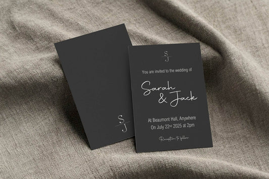Minimalist Noir Wedding Party Invitations & Envelopes | Pack of 10