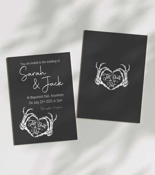 Gothic Wedding Party Invitations & Envelopes | Black & White | Pack of 10