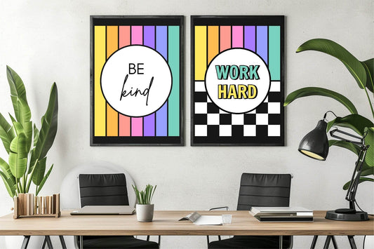Work Hard Print | Rainbow Inspirational Wall Art