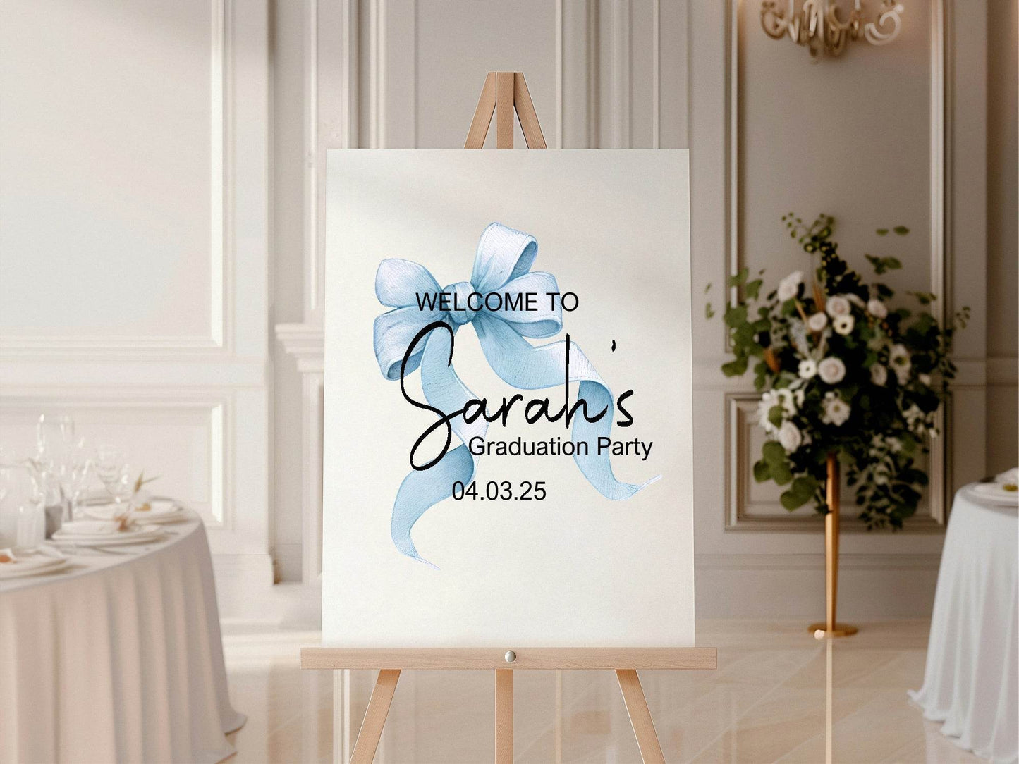 Blue Bow Welcome Graduation Party Sign