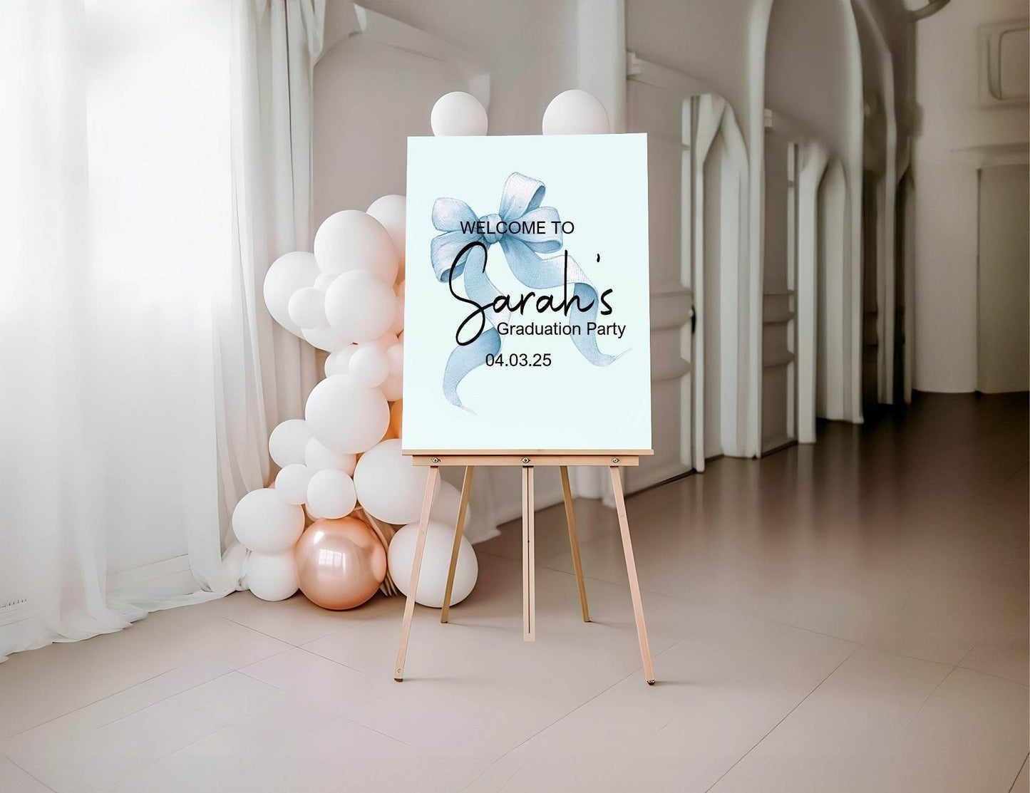 Blue Bow Welcome Graduation Party Sign