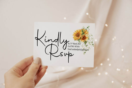 Sunflower RSVP Wedding Party Cards | Pack of 10