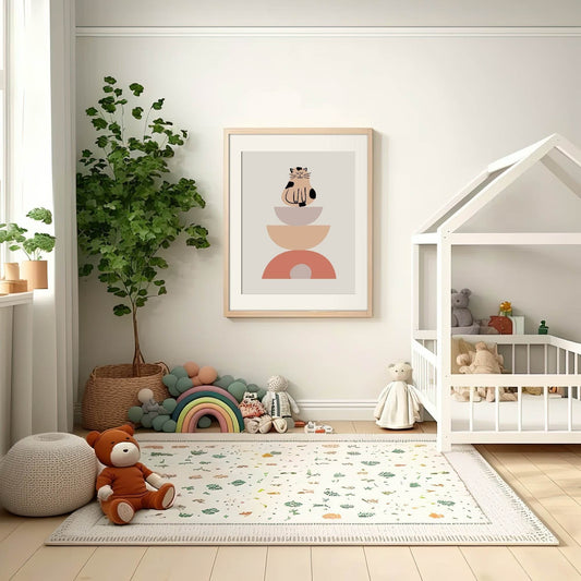 Abstract Shapes & Cat Print | Kids Wall Art