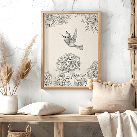 Humming Bird Print | Monochrome Wall Art