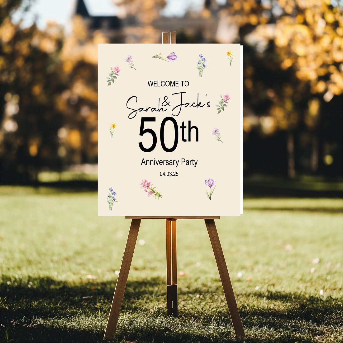 Spring Flowers Welcome Anniversary Party Sign