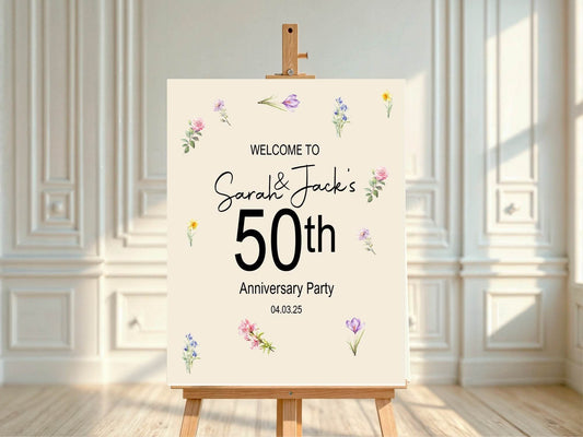 Spring Flowers Welcome Anniversary Party Sign