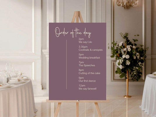Heather Order Of The Day Wedding Party Sign