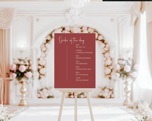 Rosewood Order Of The Day Wedding Party Sign
