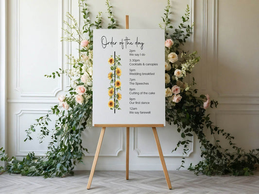 Sunflower Order Of The Day Wedding Party Sign