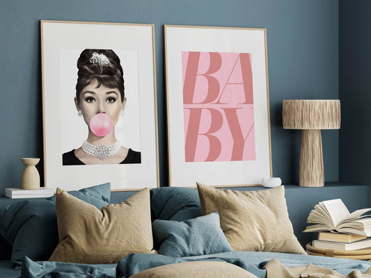 Audrey Hepburn Blowing Bubbles Print | Funny Wall Art
