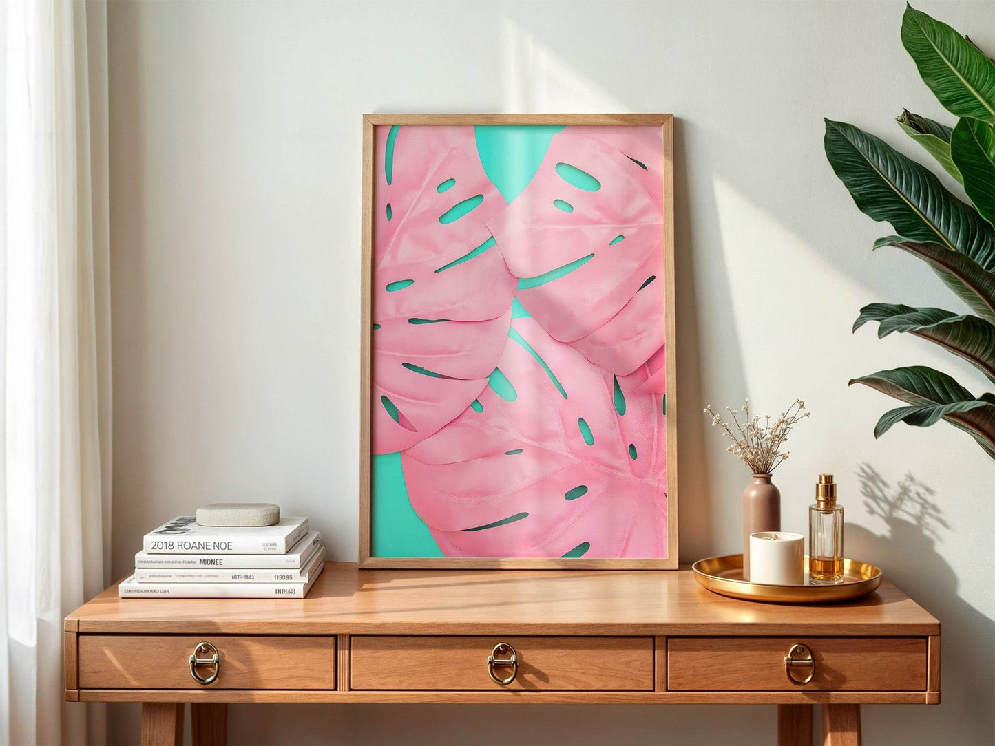 Pink Palm Leaves Print | Abstract Wall Art