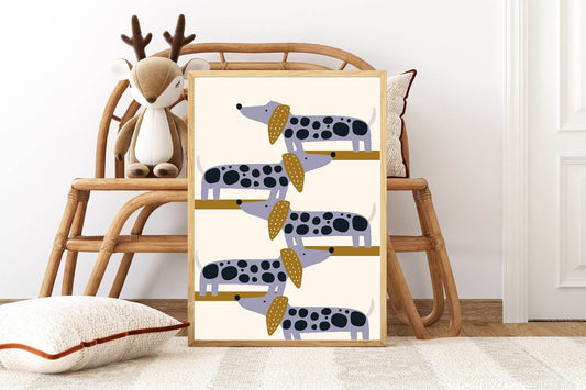 Spotty Sausage Dog Print | Kids Wall Art