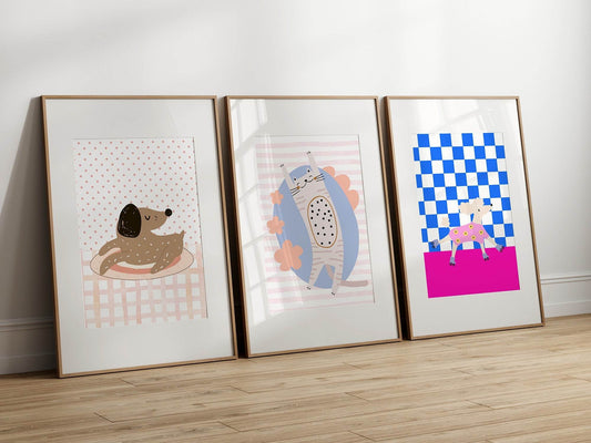 Poodle On Roller Skates Print | Kids Wall Art