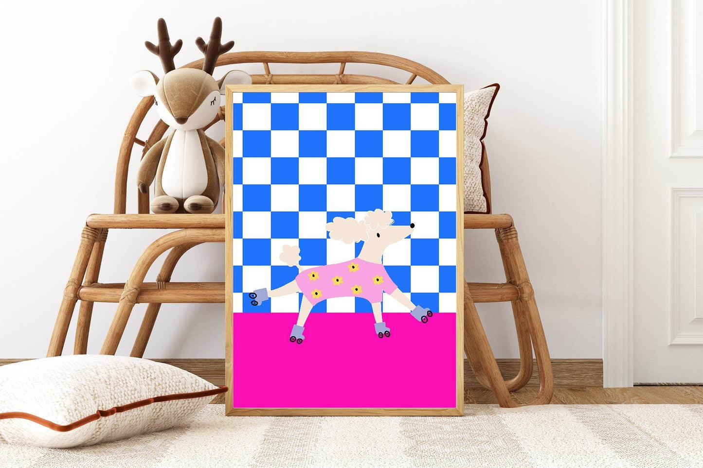 Poodle On Roller Skates Print | Kids Wall Art