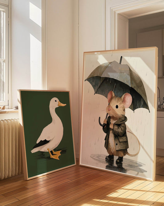 Mouse in the Rain Print | Kids Wall Art