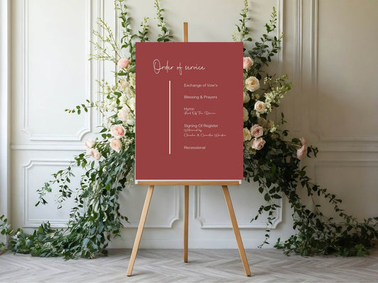 Rosewood Order Of Service Wedding Party Sign