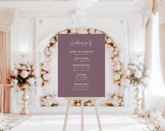 Heather Order Of Service Wedding Party Sign