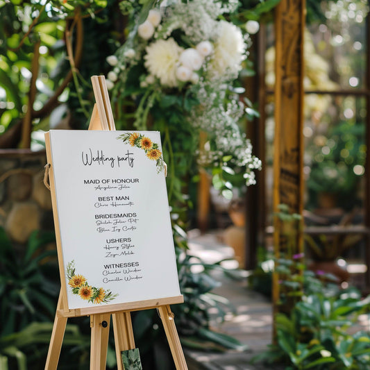 Sunflower Wedding Party Sign - List Special Roles