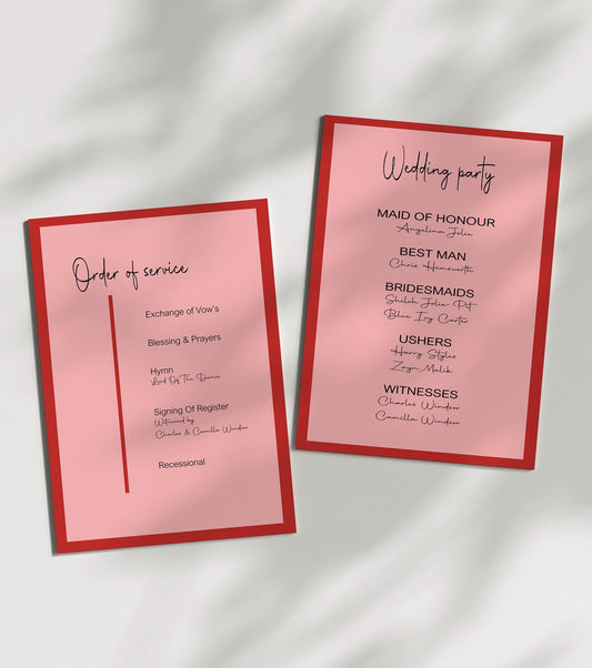 Red & Pink Wedding Party Sign - List Special Roles