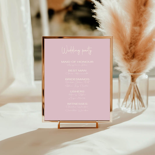 Dusky Pink Wedding Party Sign - List Special Roles