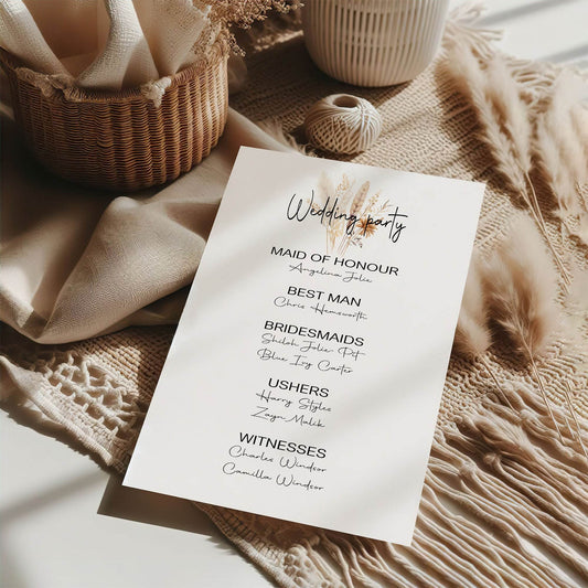 Boho Wedding Party Sign - List Special Roles