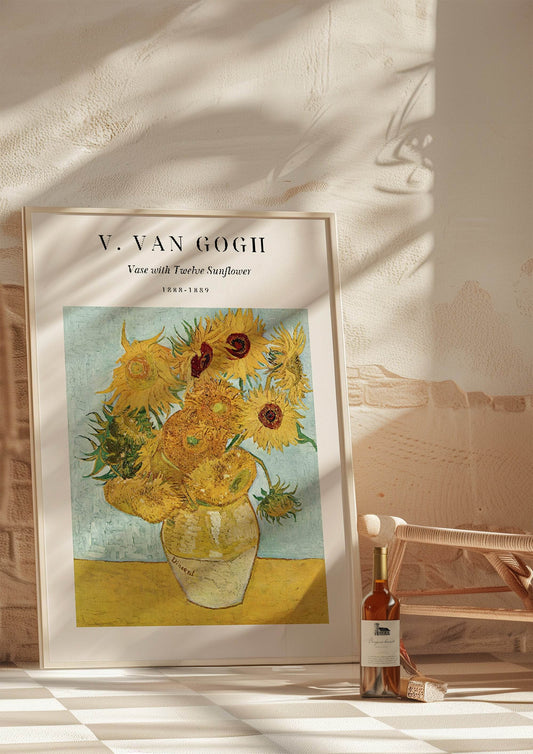 Vase With Twelve Sunflower Print | V. Van Gogh Inspired Wall Art