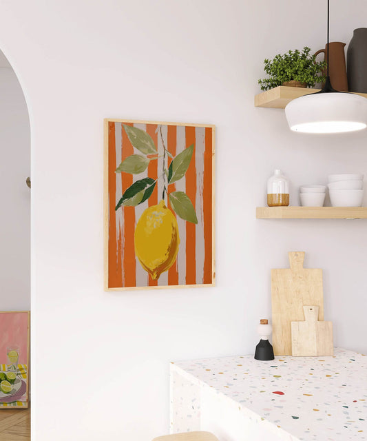 Lemon Print | Contemporary Wall Art | Orange and White