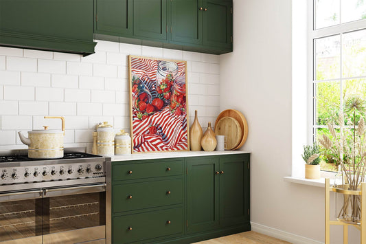 Strawberries in Jars Print | Contemporary Wall Art | Picnic Illustration