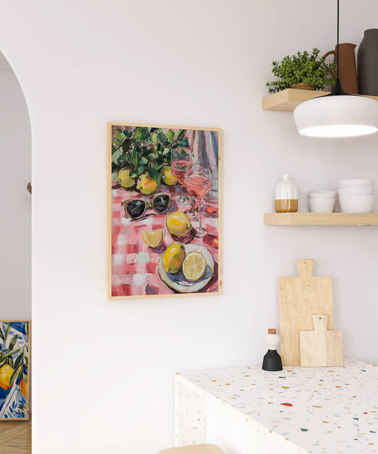 Lemons Print | Contemporary Wall Art | Red and White