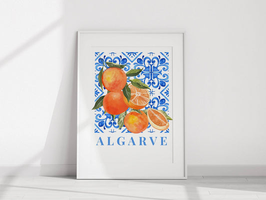 Algarve Oranges Print | Blue Mediterranean Wall Art Décor