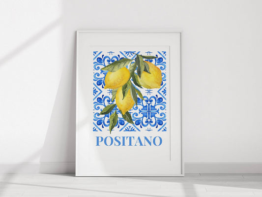 Positano Lemons Print | Italian Fruit Wall Art | Mediterranean Style