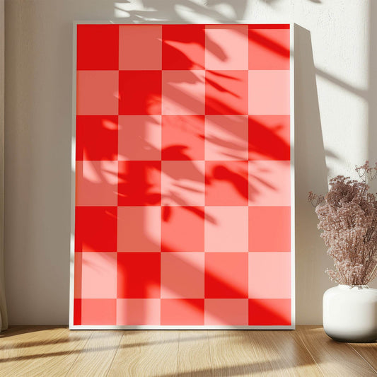 Modern Pink & Red Checkered Print | Contemporary Wall Art | Bold Colour Block