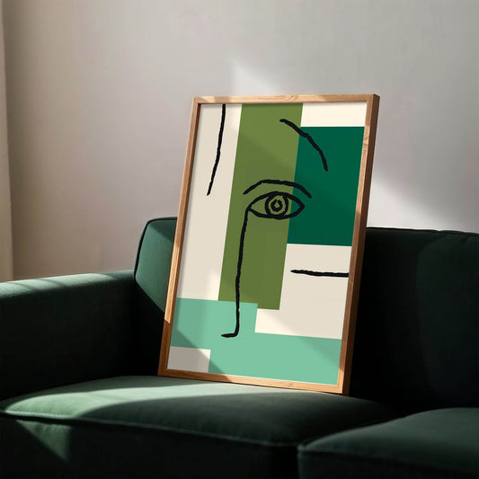 Emerald Green Abstract Face Print