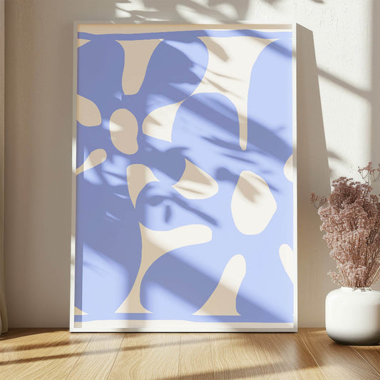 Soft Blue Abstract Flowers Print | Modern Artwork