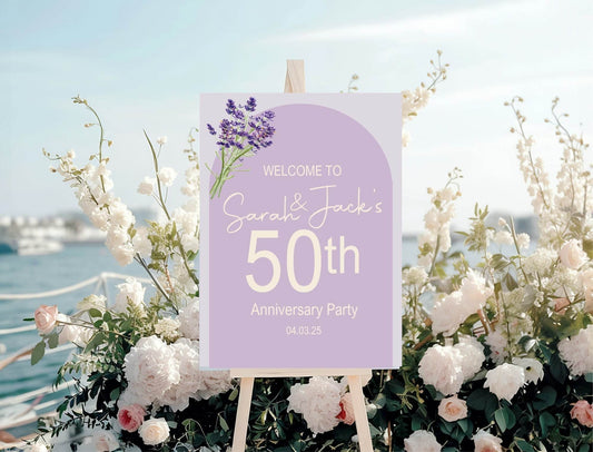 Lavender Welcome Anniversary Party Sign