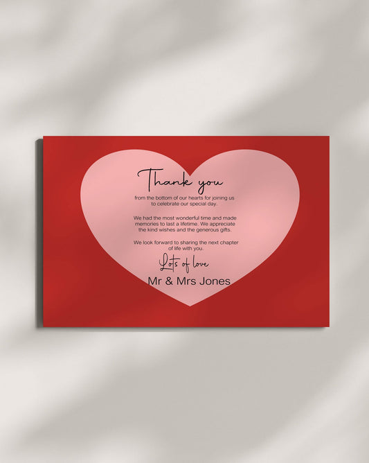 Red & Pink Thank You Wedding Party Cards | Pack of 10