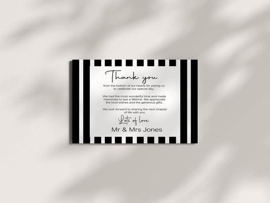 Black & White Stripe Thank You Wedding Party Cards | Pack of 10