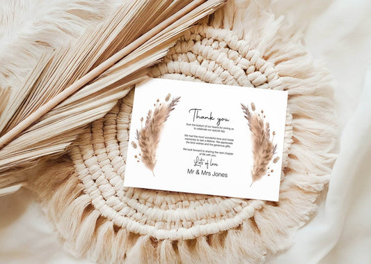 Boho Thank You Wedding Party Cards | Pack of 10